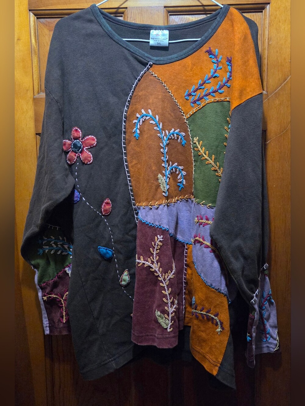 Greater Good Network Nepal Patchwork Embroidered Boho Hippie Top Plus Size 3XL